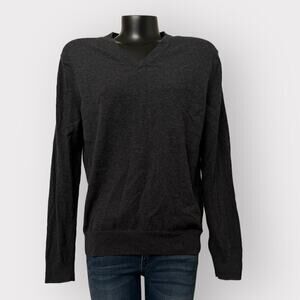 Express Mens Cashmere Sweater sz L V-Neck Lightweight Twee Long Sleeve Top Gray